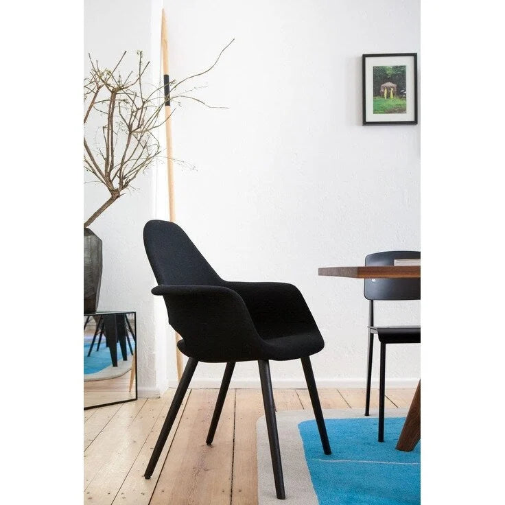 Mid Century Modern Upholstered Organic Dining Armchair with Wooden Walnut Legs