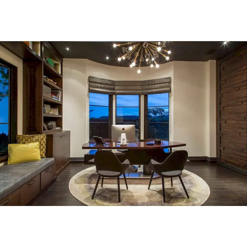 Mid Century Modern Upholstered Organic Dining Armchair with Wooden Walnut Legs