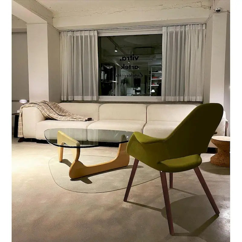 Mid Century Modern Upholstered Organic Dining Armchair with Wooden Walnut Legs