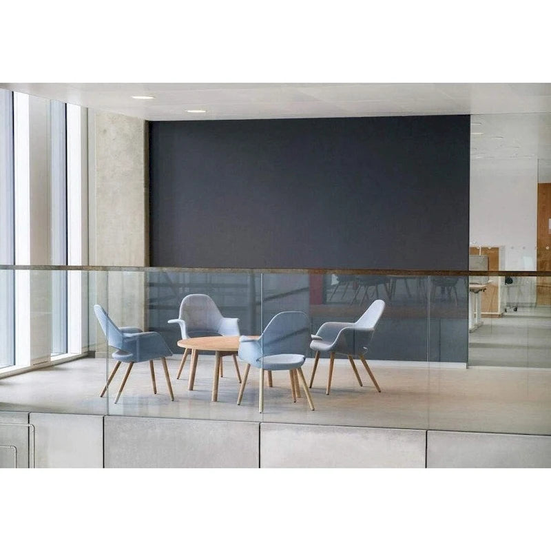 Mid Century Modern Upholstered Organic Dining Armchair with Wooden Walnut Legs