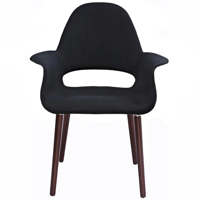 Mid Century Modern Upholstered Organic Dining Armchair with Wooden Walnut Legs