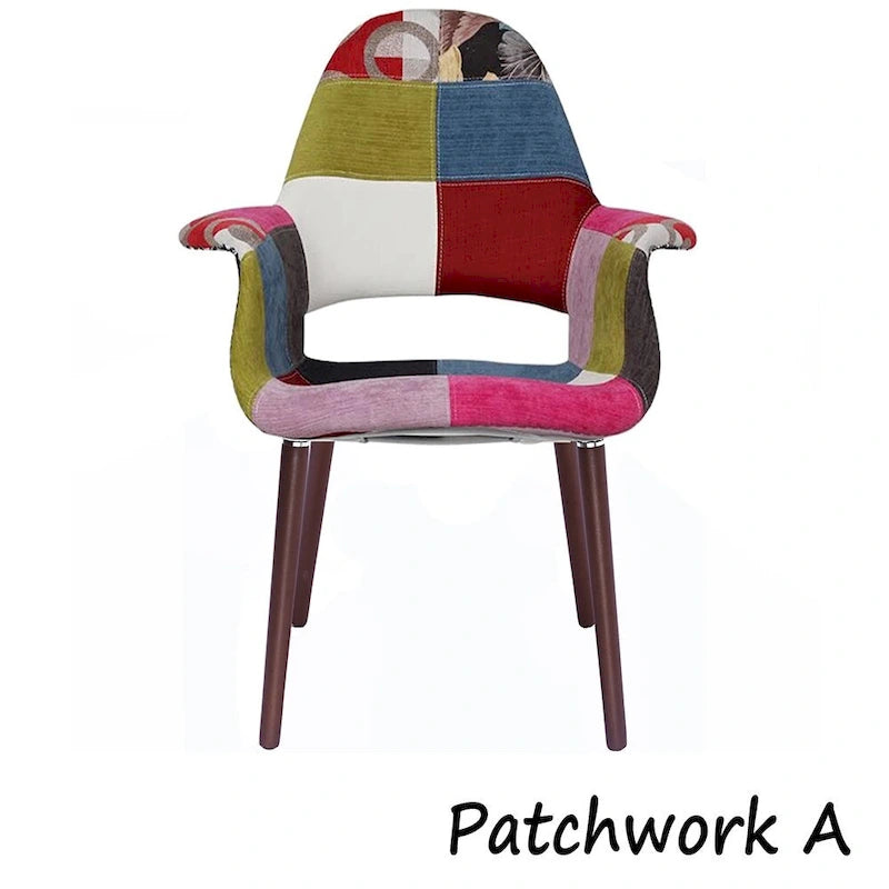 Mid Century Modern Upholstered Organic Dining Armchair with Wooden Walnut Legs