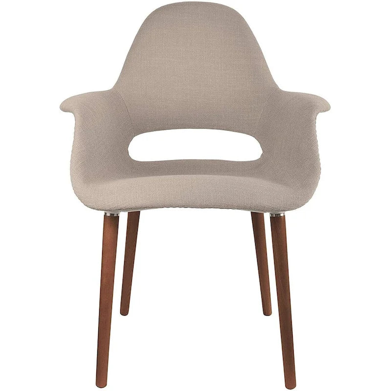 Mid Century Modern Upholstered Organic Dining Armchair with Wooden Walnut Legs