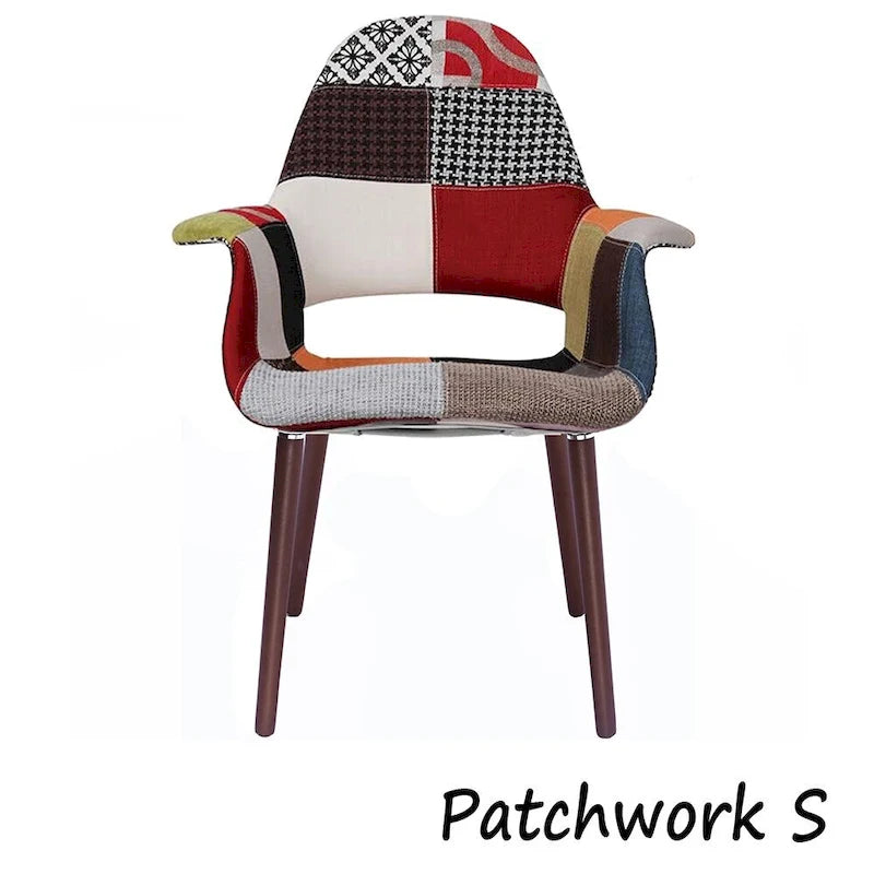 Mid Century Modern Upholstered Organic Dining Armchair with Wooden Walnut Legs