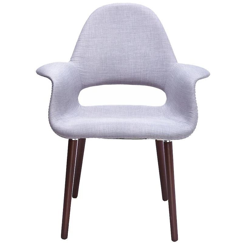 Mid Century Modern Upholstered Organic Dining Armchair with Wooden Walnut Legs