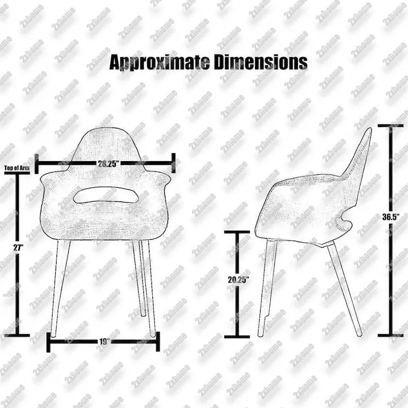 Mid Century Modern Upholstered Organic Dining Armchair with Wooden Walnut Legs