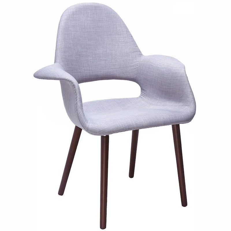 Mid Century Modern Upholstered Organic Dining Armchair with Wooden Walnut Legs