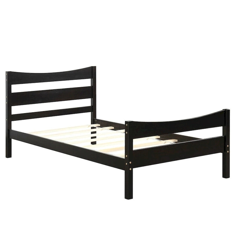 Gymax Twin Size Platform Bed Frame Foundation w/Headboard &Wood Slat - Espresso