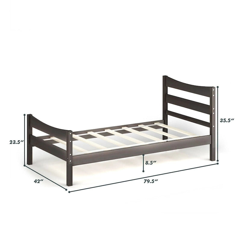 Gymax Twin Size Platform Bed Frame Foundation w/Headboard &Wood Slat - Espresso