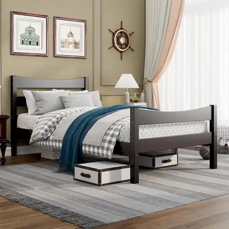 Gymax Twin Size Platform Bed Frame Foundation w/Headboard &Wood Slat - Espresso