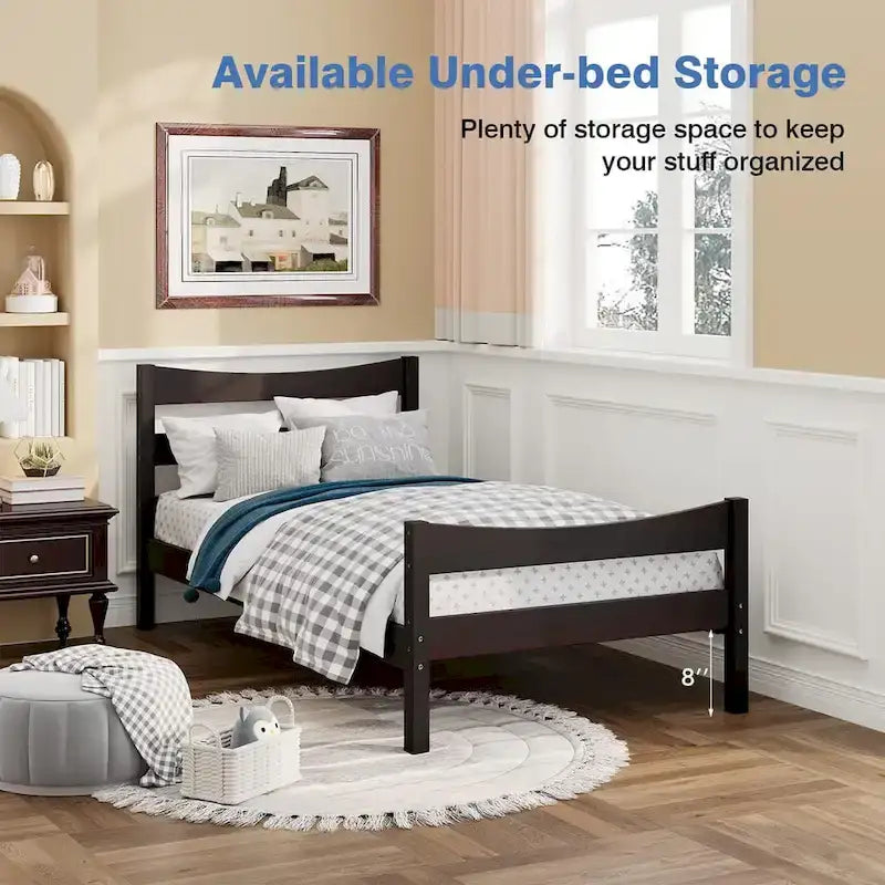 Gymax Twin Size Platform Bed Frame Foundation w/Headboard &Wood Slat - Espresso