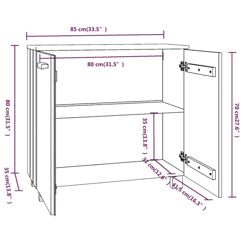 vidaXL Sideboard Buffet Cabinet for Living Room Kitchen HAMAR Solid Wood Pine - 33.5x13.8x31.5