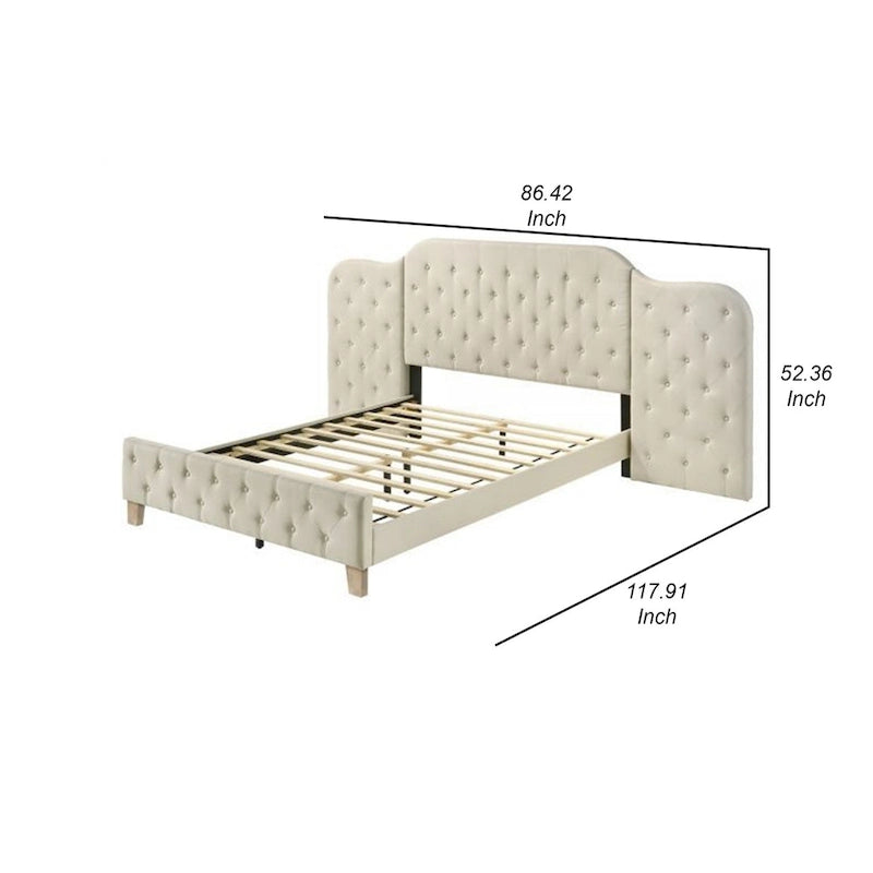 Ronny Inch Queen Size Bed, Wall Headboard, Beige Linen Tufted Upholstery