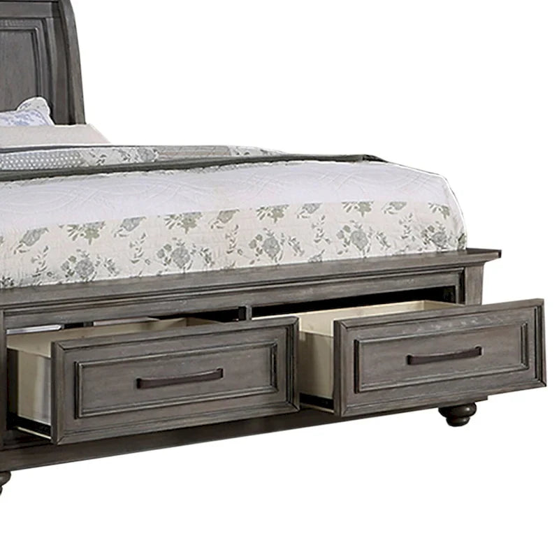 Sleigh Storage Bed with 2 Underbed Drawers in Antique Grey Oak