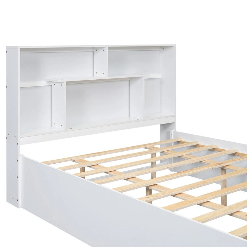 Queen Size Platform Bed with Storage Headboard and 2 Drawers