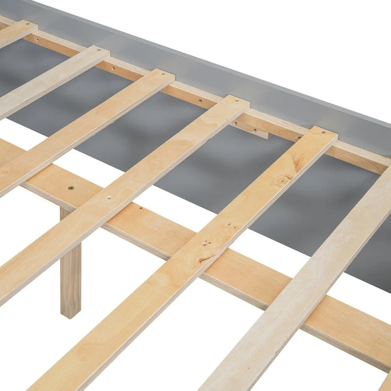 Queen Size Platform Bed with Storage Headboard and 2 Drawers