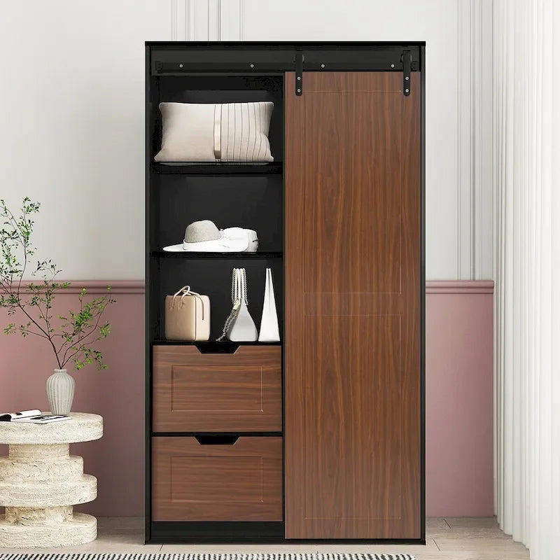 71-inch High wardrobe and cabinet, classic sliding barn door armoire