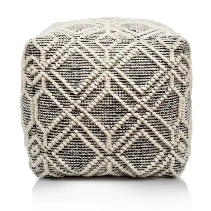 Loominaire handmade Addo wool, cotton natural fiber pouf footstool for living room bed room and family room (16x16x16)