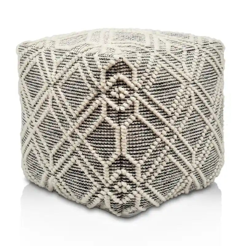 Loominaire handmade Addo wool, cotton natural fiber pouf footstool for living room bed room and family room (16x16x16)