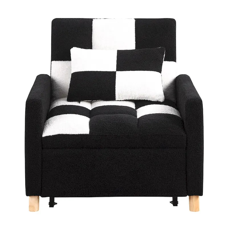 3-in-1 Convertible Sleeper Chair Bed, Single Sofa (Black White)