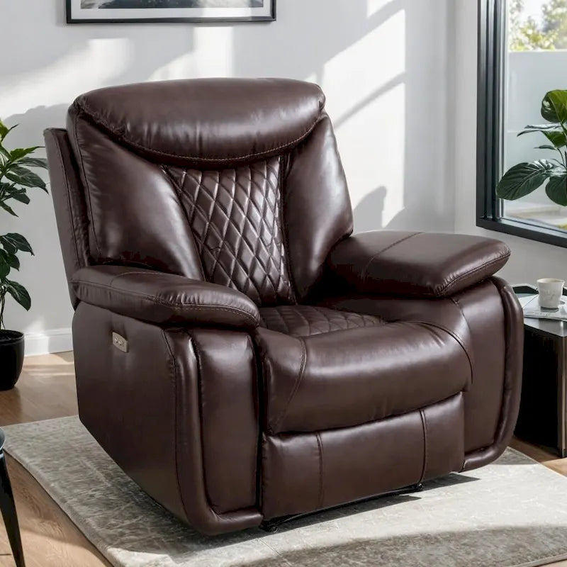 Ebello Leather Electric Power Recliner with Comfortable Footrest for Living Room