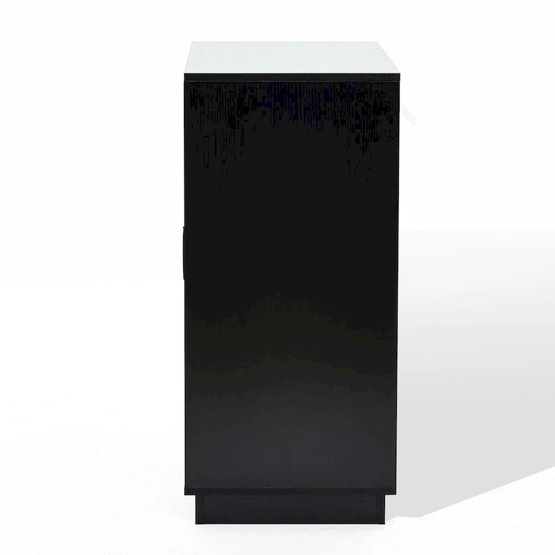 Modern Boho 2-Door Black Accent Cabinet with Bamboo Strips - 33.9 H x 31.5 W x 15.7 D