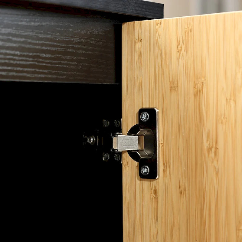 Modern Boho 2-Door Black Accent Cabinet with Bamboo Strips - 33.9 H x 31.5 W x 15.7 D