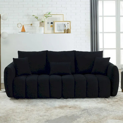 82 in Teddy Fabric Sofa Couch with 3 Back Pillows and 3 back Cushions Solid Wood Frame