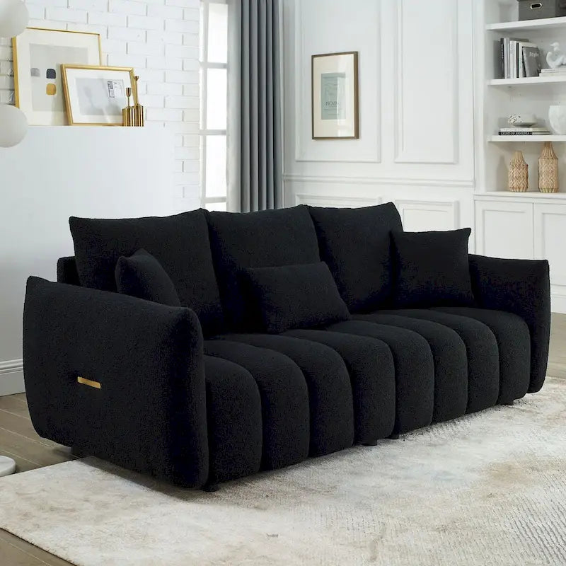 82 in Teddy Fabric Sofa Couch with 3 Back Pillows and 3 back Cushions Solid Wood Frame