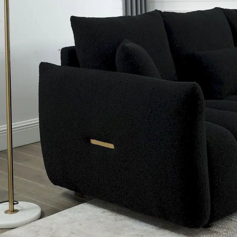 82 in Teddy Fabric Sofa Couch with 3 Back Pillows and 3 back Cushions Solid Wood Frame