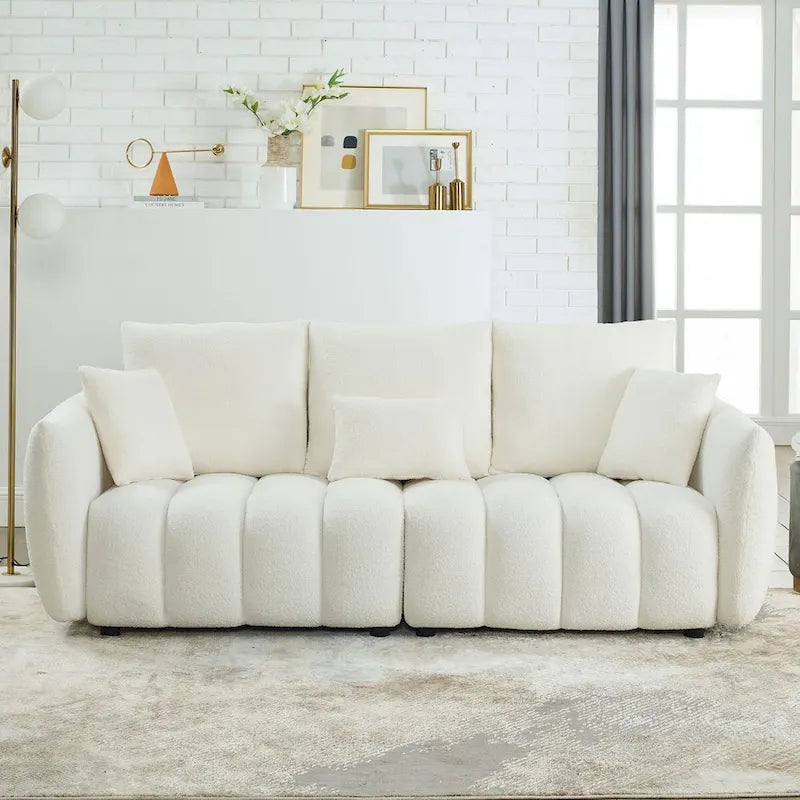 82 in Teddy Fabric Sofa Couch with 3 Back Pillows and 3 back Cushions Solid Wood Frame