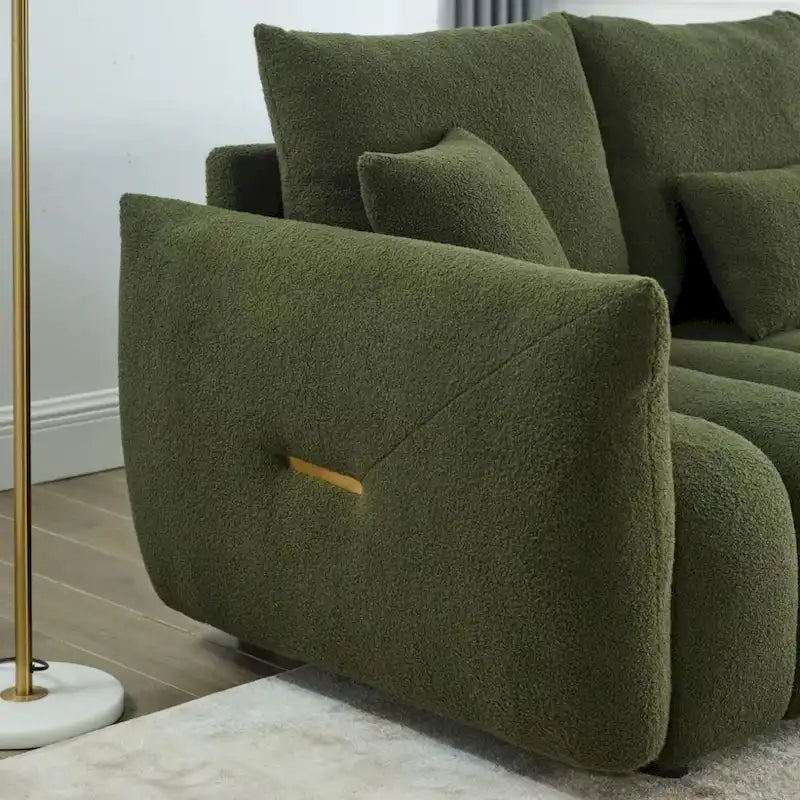 82 in Teddy Fabric Sofa Couch with 3 Back Pillows and 3 back Cushions Solid Wood Frame
