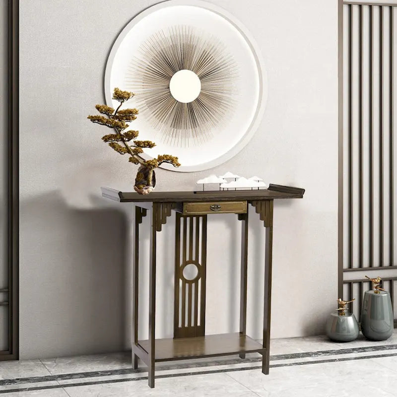 Classic Console Table with Drawer Bottom Shelf for Entryway Foyer