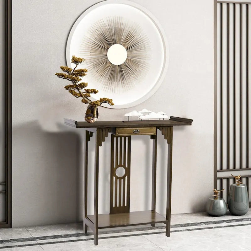 Classic Console Table with Drawer Bottom Shelf for Entryway Foyer
