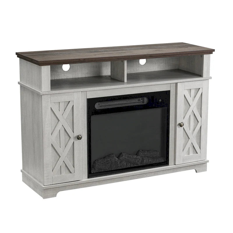 48 in. White TV Stand for TVs up to 55 in. with Electric Fireplace