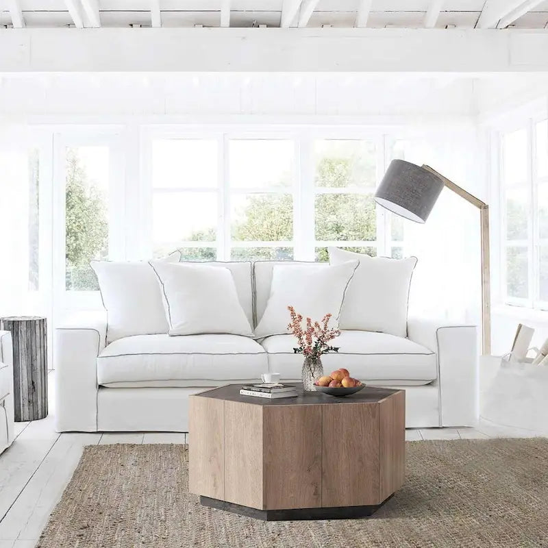 2 PCS Light Oak Hexagonal Tea Table with Drawers for Living Room