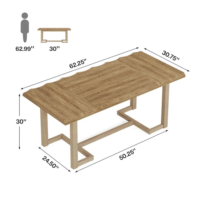 62.2-inch Rectangular Dining Table with Solid Wood Legs for Kitchen