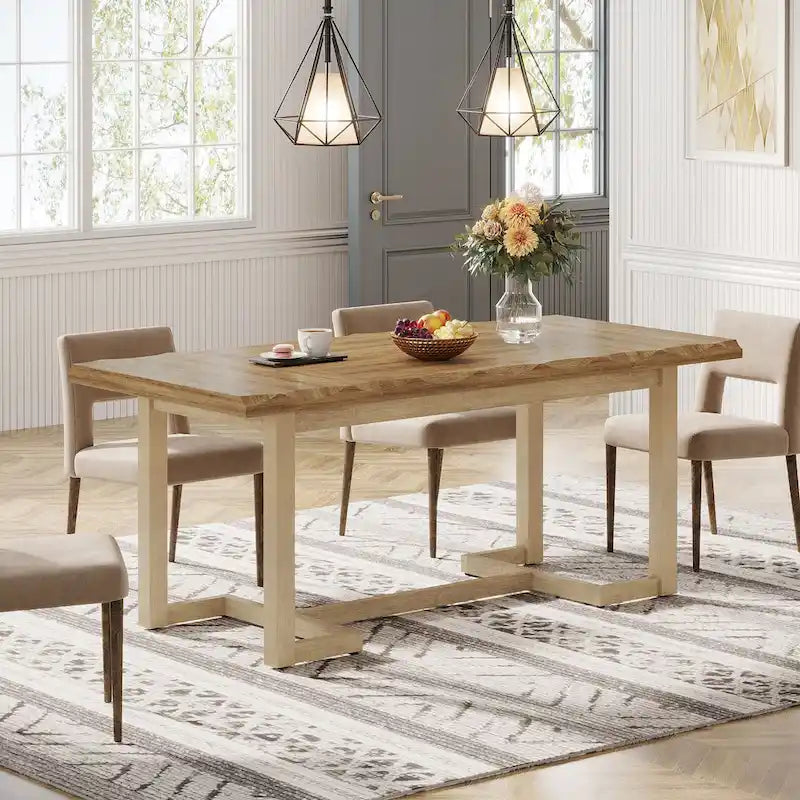 62.2-inch Rectangular Dining Table with Solid Wood Legs for Kitchen