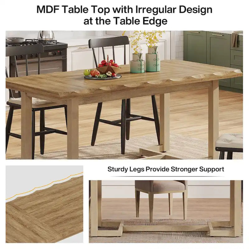 62.2-inch Rectangular Dining Table with Solid Wood Legs for Kitchen