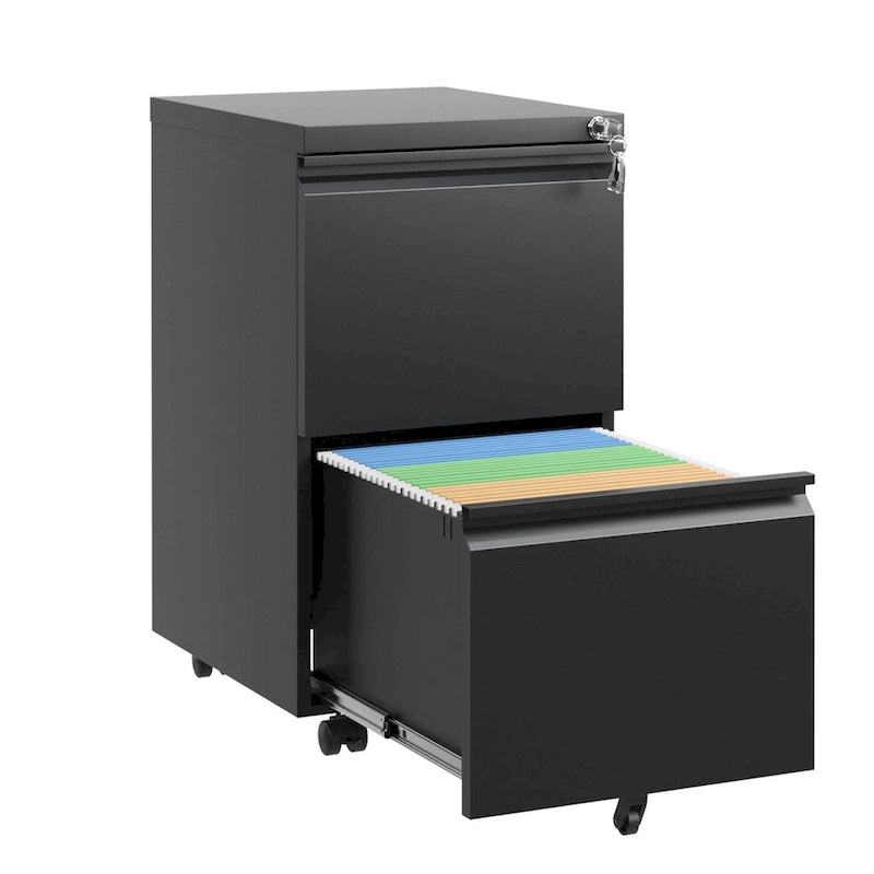 2 Drawer Metal Mobile File Cabinet,Rolling File Cabinet with Lock for Hanging Legal/Letter/A4 Size,Fully Assembled Except Wheels