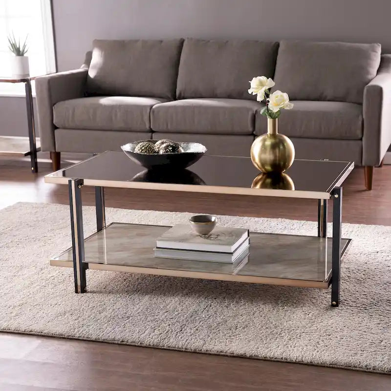 Rectangular Coffee Table,Cocktail Table w/ Mirrored TopModern Coffee Tables Accent Table for Living Room