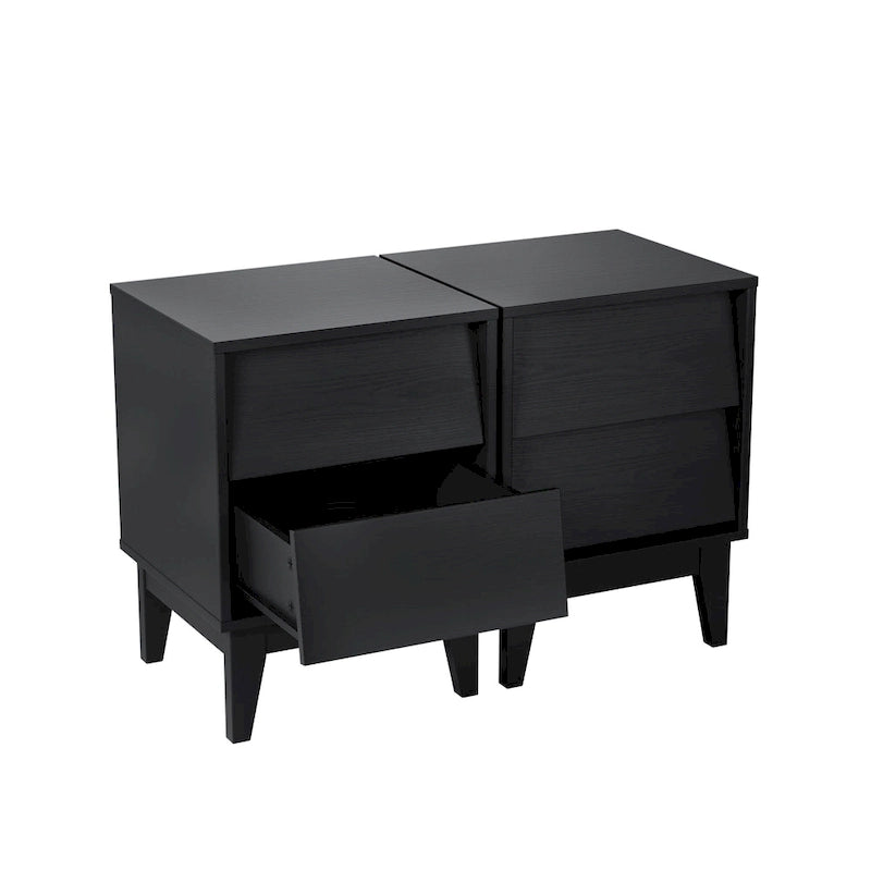 Vintage Nightstand with Bavel Design and 2 Drawers, Set of 2