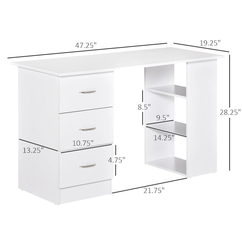 Writing Table Workstation with 3 Drawer and Storage Shelf