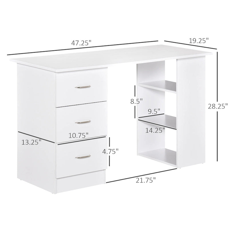 Writing Table Workstation with 3 Drawer and Storage Shelf