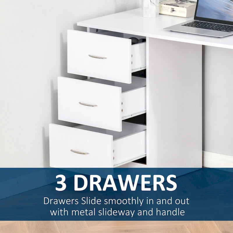 Writing Table Workstation with 3 Drawer and Storage Shelf